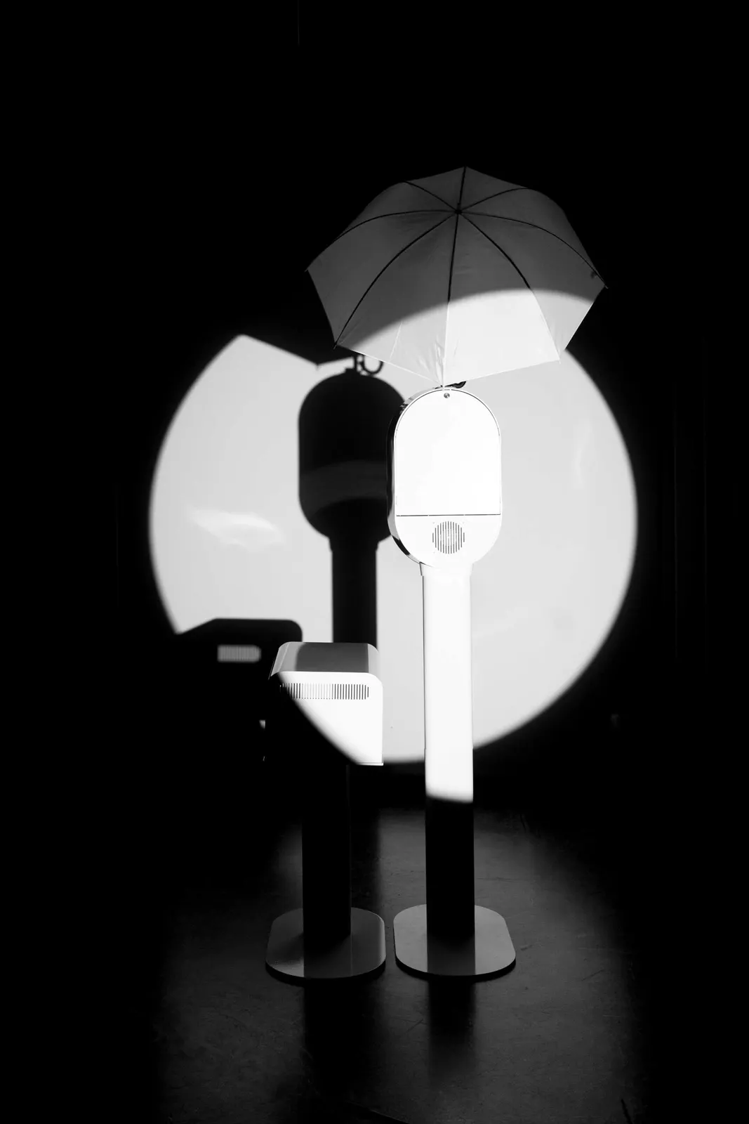 Photo booth on a stand under soft lighting